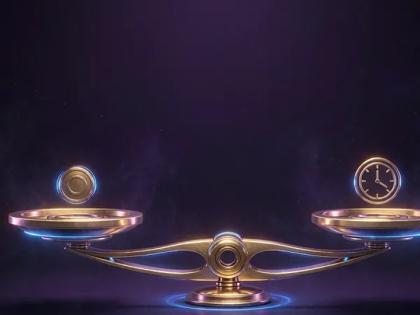 98s + Balance scale with glowing symbols on both sides