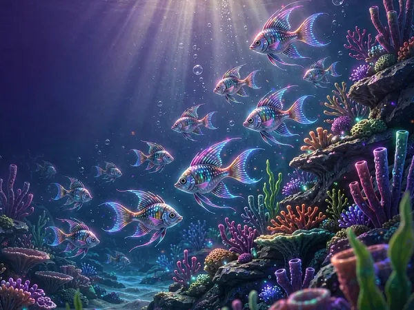 98s + Colourful fish swimming around an underwater reef