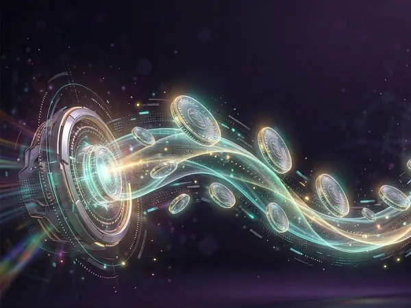 98s + Glowing rings connected by curved streams of light