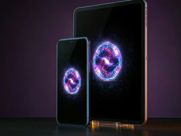 98s + Smartphone and tablet with glowing circular graphics